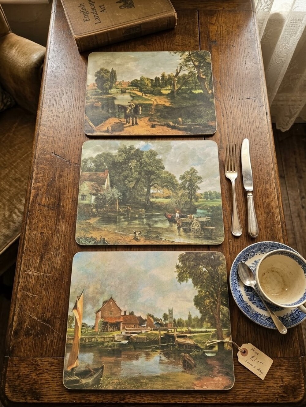 Vintage John Constable English Landscape Cork-Backed Placemats (Set of 3)